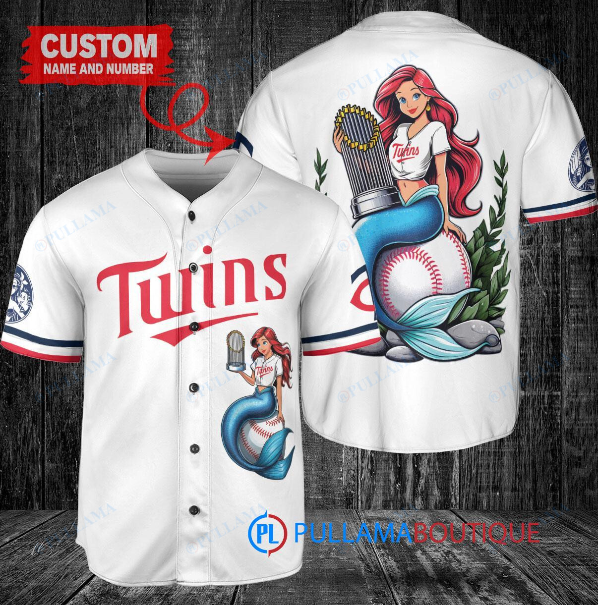 Miami Marlins x Ariel Mermaid with Trophy Custom Baseball Jersey Black