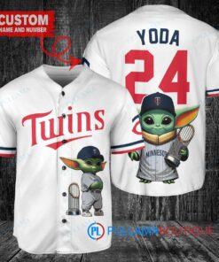 Minnesota Twins x Baby Yoda Star Wars The Mandalorian with Trophy Custom Baseball Jersey White