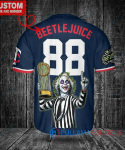 Minnesota Twins x Beetlejuice Halloween with World Series Trophy Custom Baseball Jersey Navy