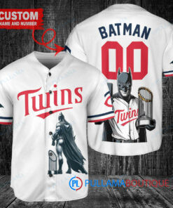 Minnesota Twins x DC Comics Batman The Dark Knight with Trophy Custom Baseball Jersey White