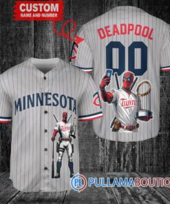 Minnesota Twins x Deadpool with Trophy Baseball Jersey Gray Road