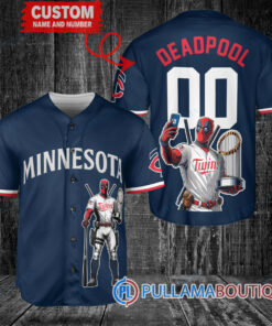 Minnesota Twins x Deadpool with Trophy Baseball Jersey Navy