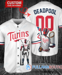 Minnesota Twins x Deadpool with Trophy Baseball Jersey White