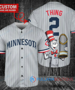 Minnesota Twins x Dr Seuss with World Series Trophy Custom Baseball Jersey Gray Road