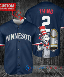 Minnesota Twins x Dr Seuss with World Series Trophy Custom Baseball Jersey Navy