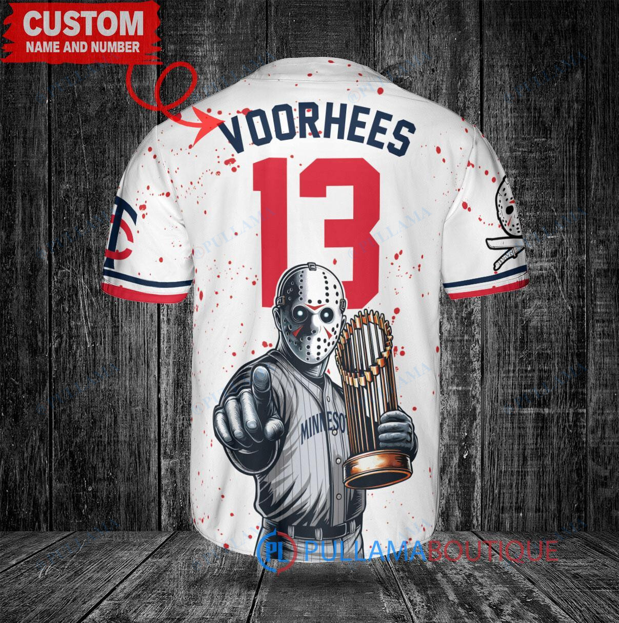 Kansas City Royals x Friday the 13th Jason Voorhees Halloween with World Series Trophy Custom Baseball Jersey Navy