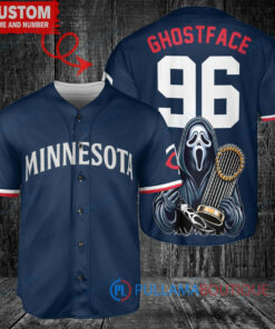 Minnesota Twins x Ghostface Scream Halloween Halloween with World Series Trophy Custom Baseball Jersey Navy