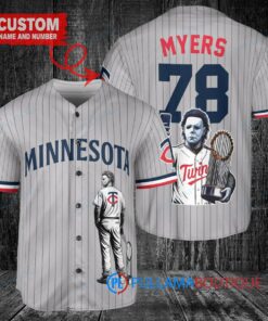 Minnesota Twins x Halloween Michael Myers with Trophy Custom Baseball Jersey Gray Road