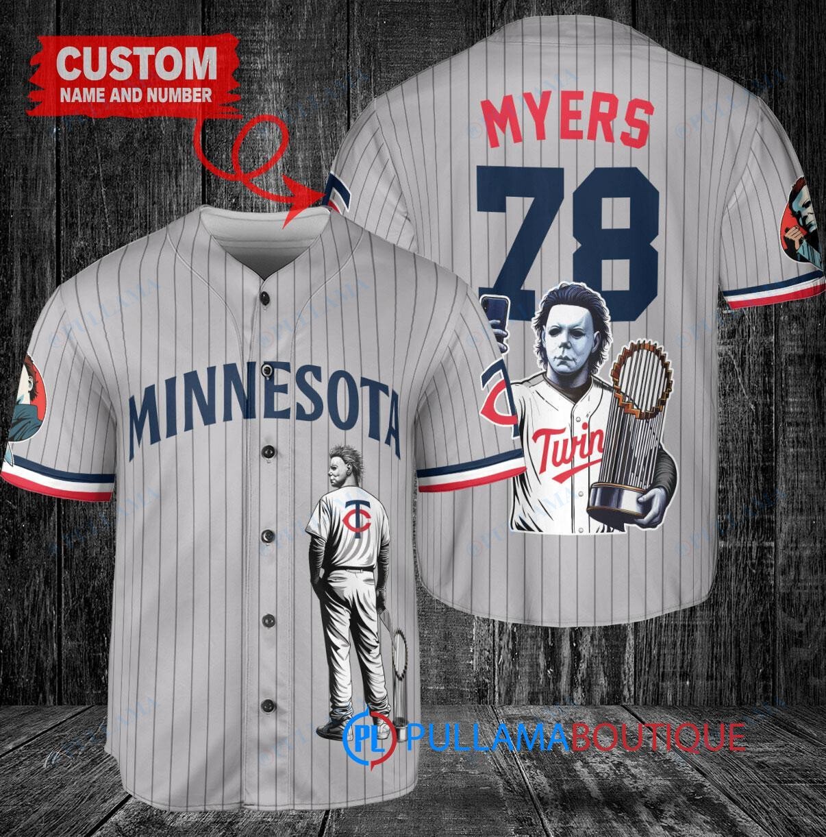 Cleveland Guardians x Halloween Michael Myers with Trophy Custom Baseball Jersey Gray