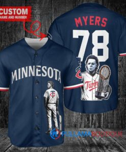 Minnesota Twins x Halloween Michael Myers with Trophy Custom Baseball Jersey Navy