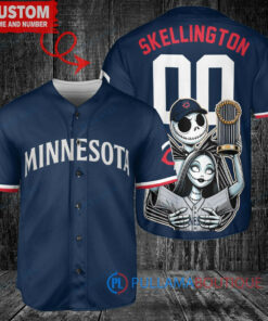 Minnesota Twins x Jack Skellington and Sally The Nightmare Before Christmas with World Series Trophy Custom Baseball Jersey Navy