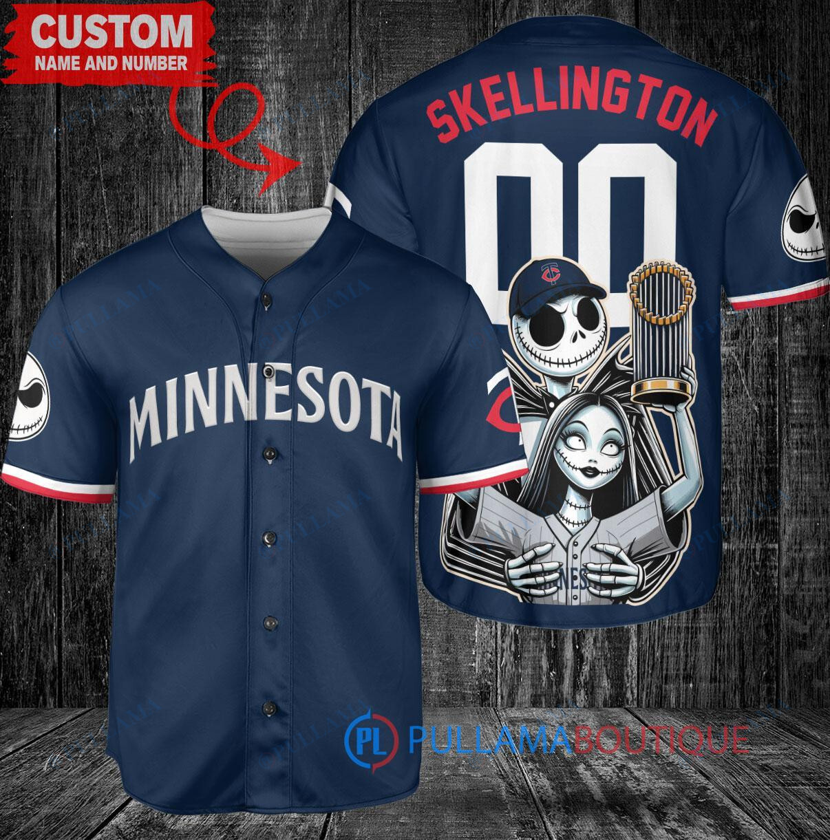 St. Louis Cardinals x Jack Skellington and Sally The Nightmare Before Christmas with World Series Trophy Custom Baseball Jersey Light Blue