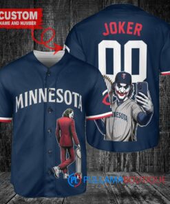 Minnesota Twins x Joker DC Comics with Trophy Custom Baseball Jersey Navy