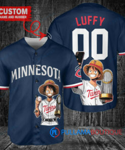 Minnesota Twins x Luffy One Piece with Trophy Custom Baseball Jersey Navy