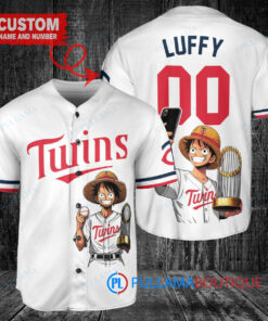 Minnesota Twins x Luffy One Piece with Trophy Custom Baseball Jersey White