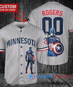 Minnesota Twins x Marvel Captain America Steve Rogers with Trophy Custom Baseball Jersey Gray Road