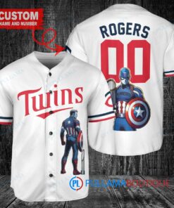 Minnesota Twins x Marvel Captain America Steve Rogers with Trophy Custom Baseball Jersey White