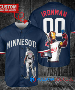 Minnesota Twins x Marvel Iron Man Tony Stark with Trophy Custom Baseball Jersey Navy