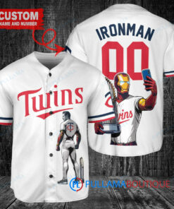 Minnesota Twins x Marvel Iron Man Tony Stark with Trophy Custom Baseball Jersey White