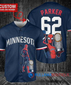 Minnesota Twins x Marvel Spiderman with Trophy Custom Baseball Jersey Navy