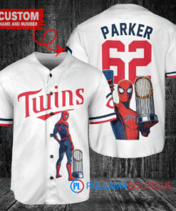 Minnesota Twins x Marvel Spiderman with Trophy Custom Baseball Jersey White