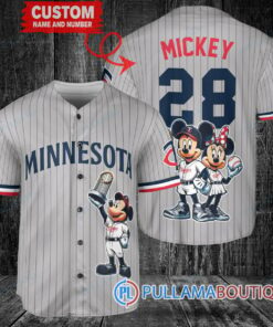 Minnesota Twins x Mickey and Minnie with Trophy Baseball Jersey Gray Road