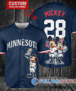 Minnesota Twins x Mickey and Minnie with Trophy Baseball Jersey Navy