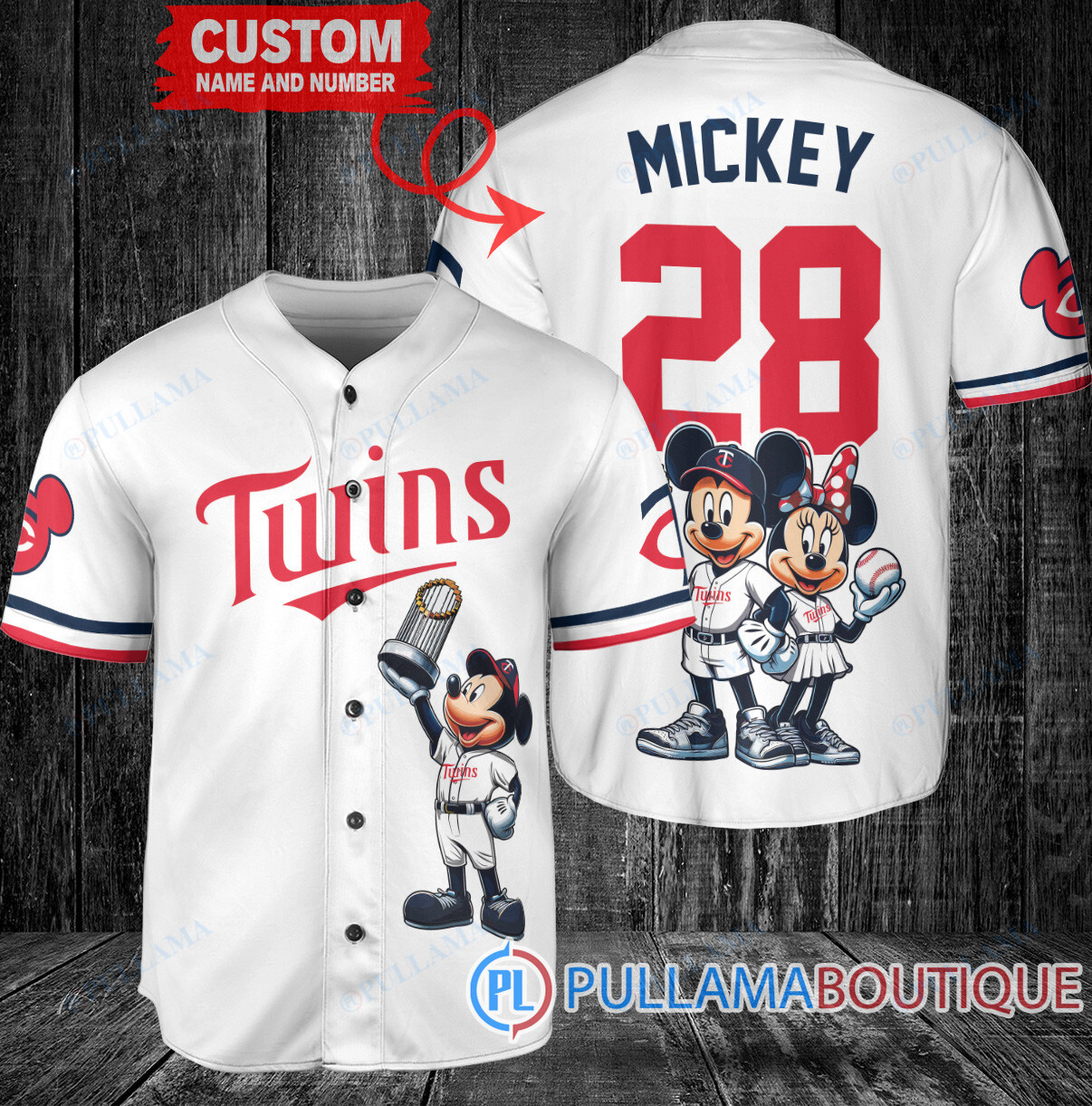 Boston Red Sox x Mickey and Minnie with Trophy Baseball Jersey Red