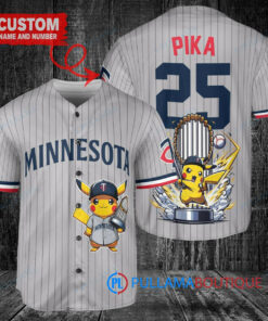 Minnesota Twins x Pikachu Pokemon with Trophy Custom Baseball Jersey Gray Road