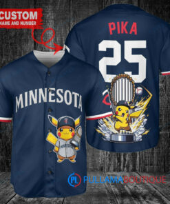 Minnesota Twins x Pikachu Pokemon with Trophy Custom Baseball Jersey Navy