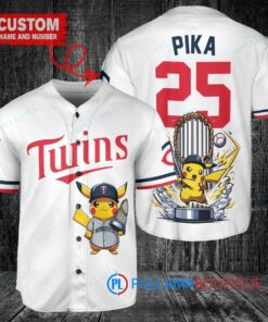 Minnesota Twins x Pikachu Pokemon with Trophy Custom Baseball Jersey White