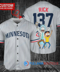 Minnesota Twins x Rick and Morty with Trophy Custom Baseball Jersey Gray Road