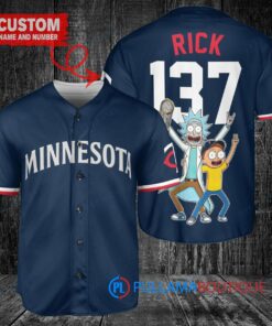 Minnesota Twins x Rick and Morty with Trophy Custom Baseball Jersey Navy