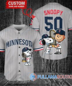 Minnesota Twins x Snoopy and Charlie Brown with Trophy Baseball Jersey Gray Road