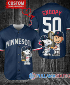 Minnesota Twins x Snoopy and Charlie Brown with Trophy Baseball Jersey Navy