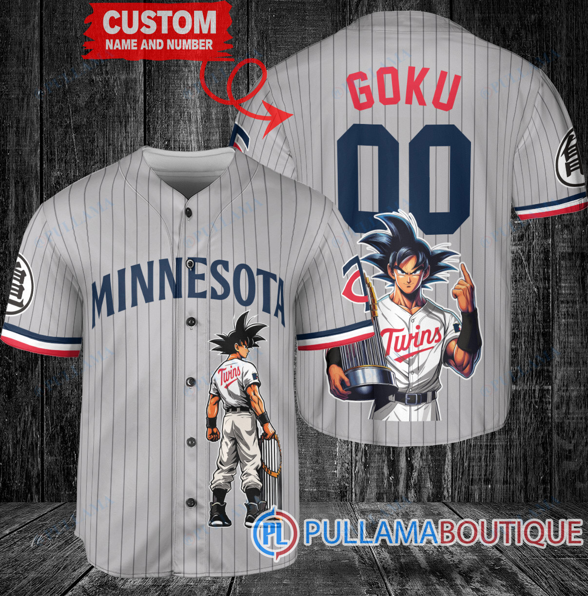 Minnesota Twins x Son Goku Kakarot Super Saiyan Dragon Ball Z with Trophy Baseball Jersey Navy V2