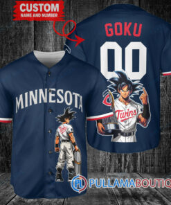 Minnesota Twins x Son Goku Kakarot Super Saiyan Dragon Ball Z with Trophy Baseball Jersey Navy V2