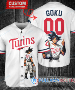 Minnesota Twins x Son Goku Kakarot Super Saiyan Dragon Ball Z with Trophy Baseball Jersey White V2