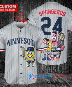 Minnesota Twins x SpongeBob SquarePants with Trophy Custom Baseball Jersey Gray Road