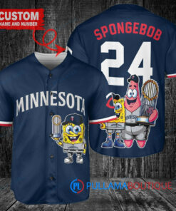 Minnesota Twins x SpongeBob SquarePants with Trophy Custom Baseball Jersey Navy