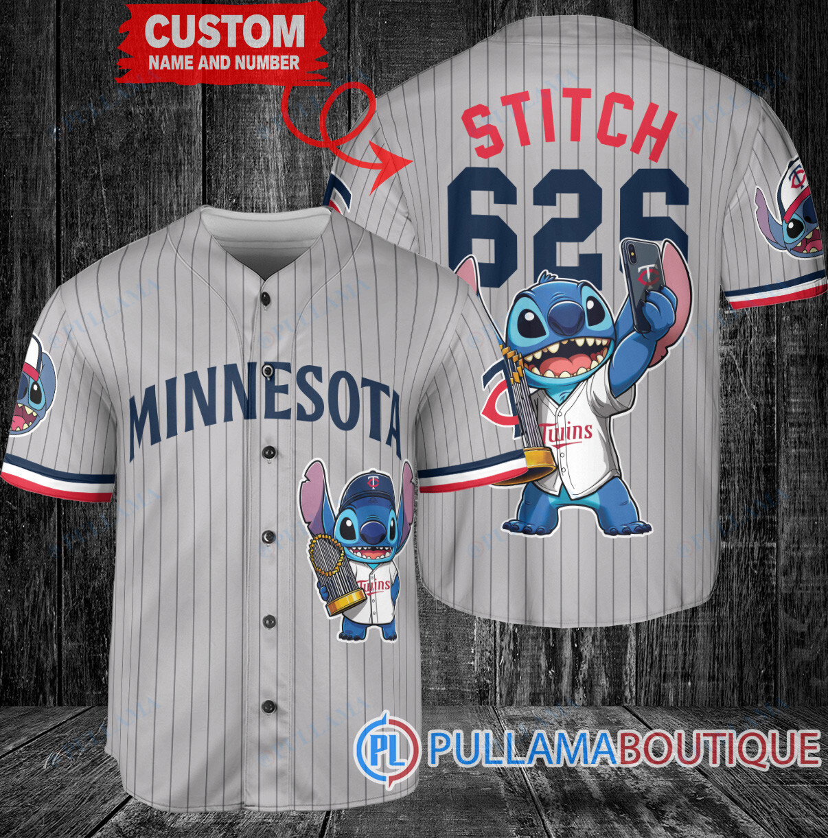 Minnesota Twins x Stitch with Trophy Baseball Jersey Navy