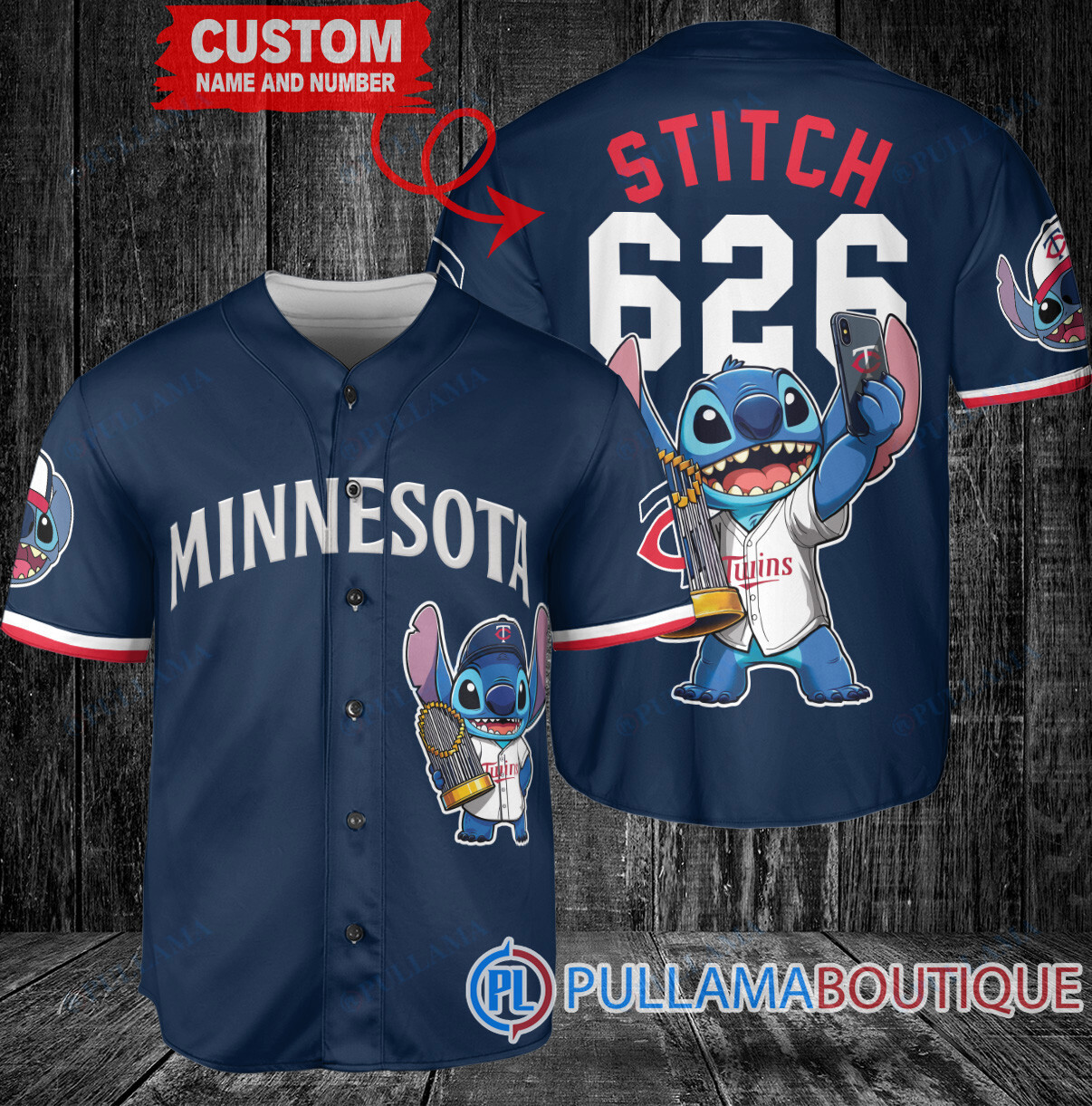 Seattle Mariners x Stitch with Trophy Baseball Jersey Navy