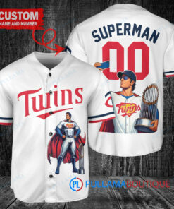 Minnesota Twins x Superman DC Comics with Trophy Custom Baseball Jersey White