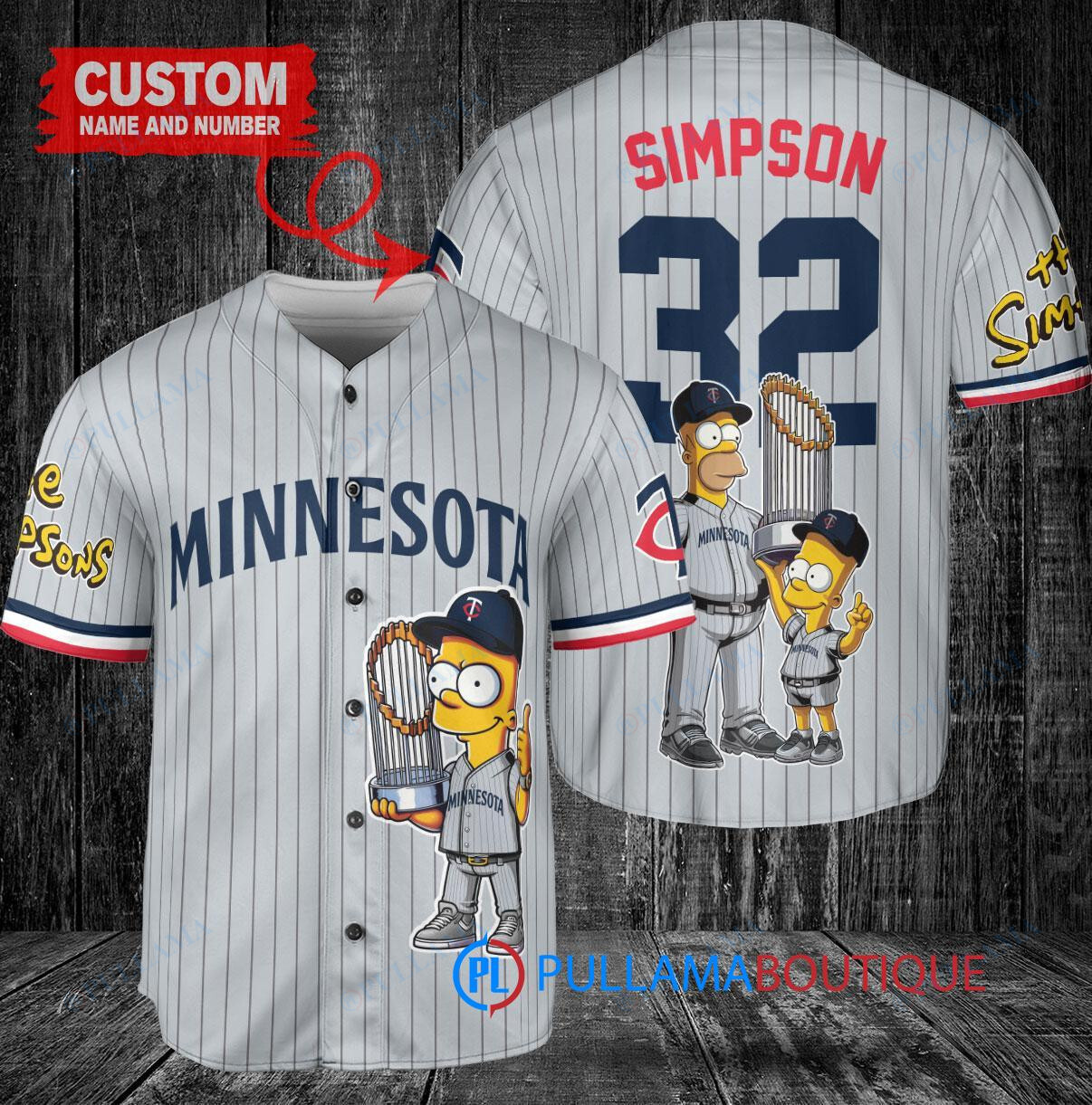 Chicago Cubs x The Simpsons Bart Simpson, Homer Simpson, Lisa Simpson with Trophy Custom Baseball Jersey Gray