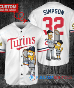 Minnesota Twins x The Simpsons Bart Simpson, Homer Simpson, Lisa Simpson with Trophy Custom Baseball Jersey White