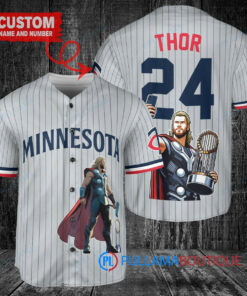 Minnesota Twins x Thor Marvel with Trophy Custom Baseball Jersey Gray Road