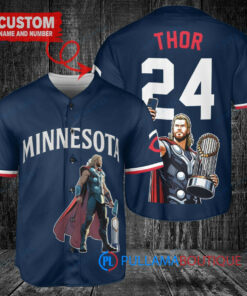 Minnesota Twins x Thor Marvel with Trophy Custom Baseball Jersey Navy