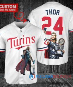 Minnesota Twins x Thor Marvel with Trophy Custom Baseball Jersey White