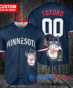 Minnesota Twins x Totoro Studio Ghibli with Trophy Custom Baseball Jersey Navy