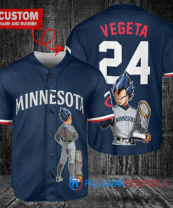 Minnesota Twins x Vegeta Super Saiyan Dragon Ball Z with Trophy Custom Baseball Jersey Navy